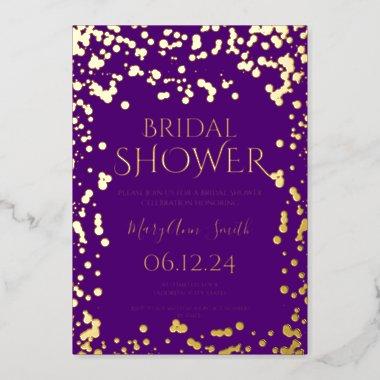 Faux Gold Foil Confetti Bridal Shower Purple Foil Invitations