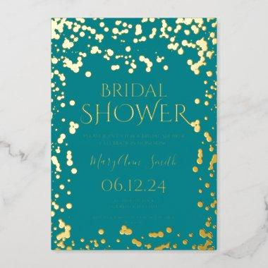 Faux Gold Foil Confetti Bridal Shower Teal Foil Invitations