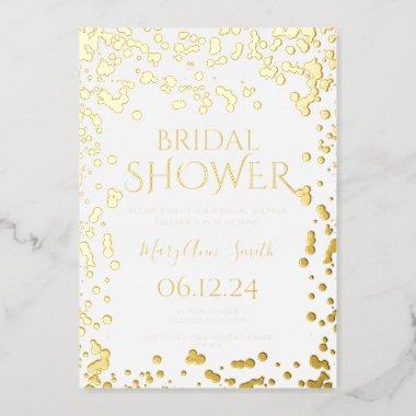 Faux Gold Foil Confetti Bridal Shower White Foil Invitations