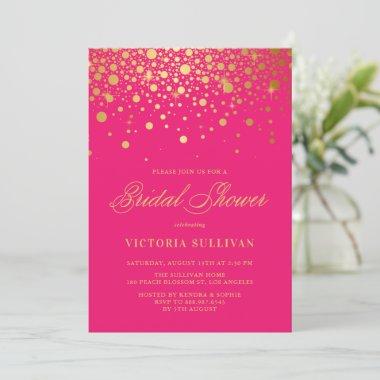 Faux Gold Foil Confetti Hot Pink Bridal Shower Invitations
