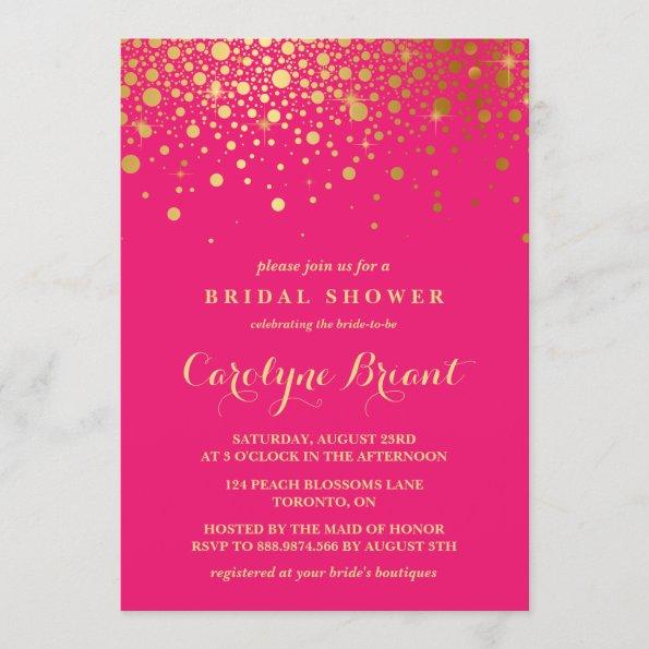 Faux Gold Foil Confetti | Hot Pink Bridal Shower Invitations