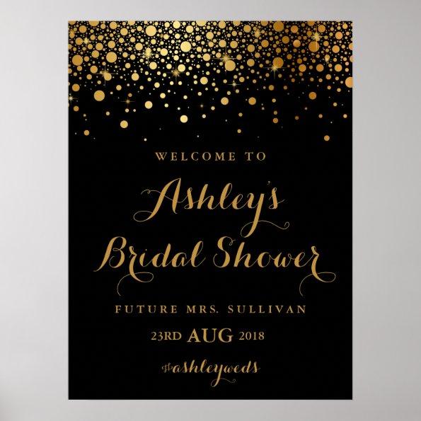 Faux Gold Foil Confetti Modern Black Bridal Shower Poster