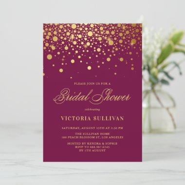 Faux Gold Foil Confetti Purple Bridal Shower Invitations