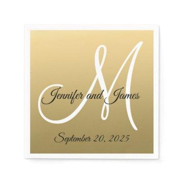 Faux Gold Foil Elegant Monogram Names Wedding Paper Napkins