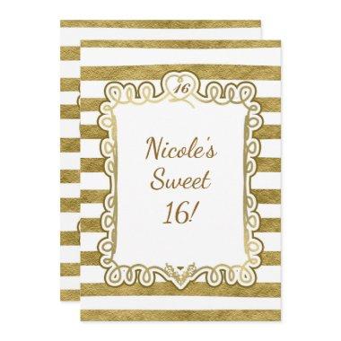 Faux Gold Foil & White Heart Frame Invitations