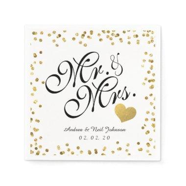 Faux Gold Glitter Confetti Mr. & Mrs.Wedding Paper Napkins