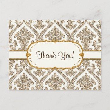 Faux Gold Glitter Damask Floral Pattern Stationery Announcement PostInvitations