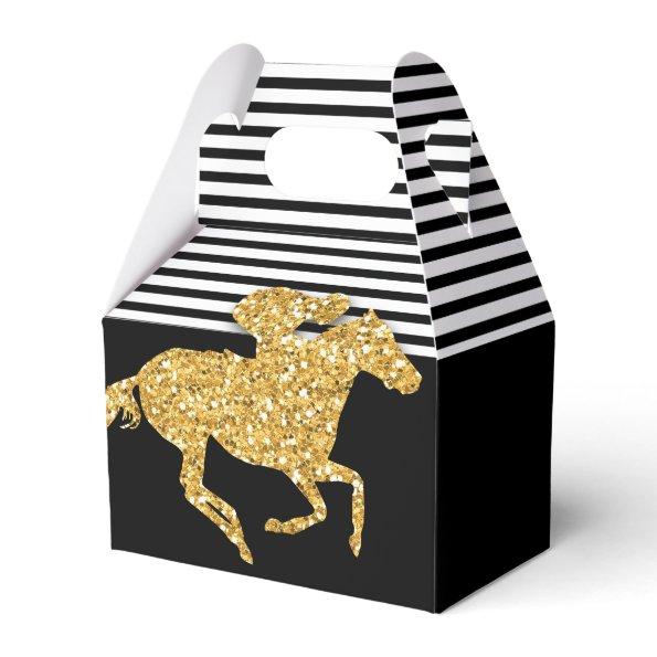 Faux Gold Glitter Race Horse Black White Stripes Favor Box
