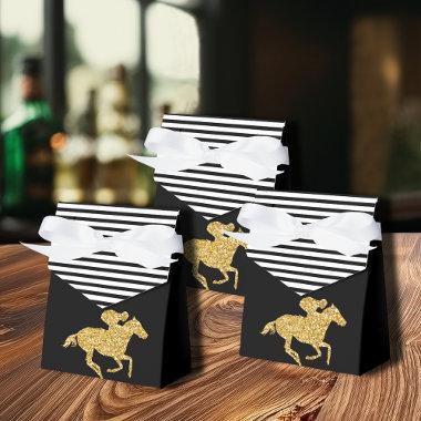 Faux Gold Glitter Race Horse Black White Stripes Favor Boxes