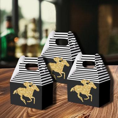Faux Gold Glitter Race Horse Black White Stripes Favor Boxes