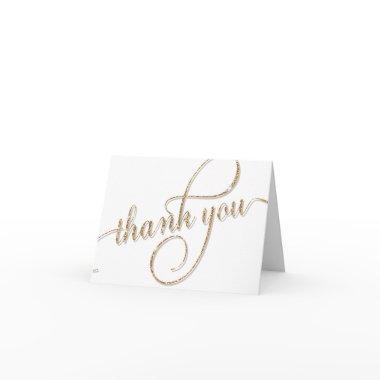 Faux Gold Glitter Script Thank You Note Stationery