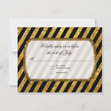 Faux Gold Glitter Ticket Striped RSVP Response