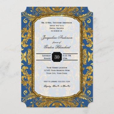 Faux Gold Glitter Ticket Vintage Bridal Shower Invitations