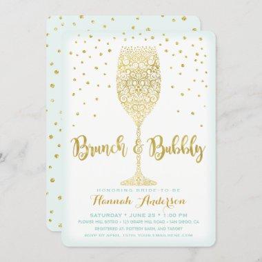 Faux Gold & Mint Brunch & Bubbly Bridal Shower Invitations