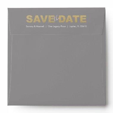 Faux Gold Save the Date Return Address Envelopes