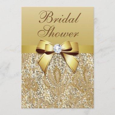 Faux Gold Sequins and Bow Bridal Shower Invitations