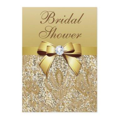 Faux Gold Sequins and Bow Bridal Shower Invitations