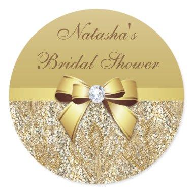 Faux Gold Sequins Bow Diamond  Classic Round Sticker