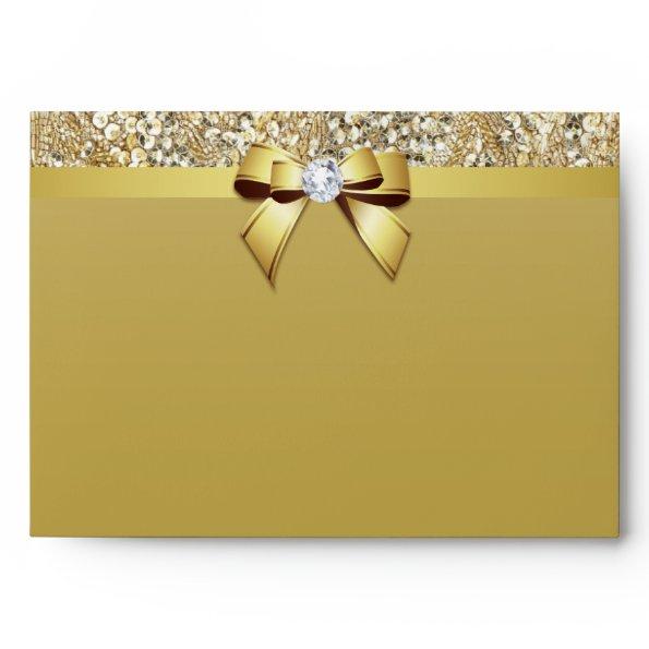 Faux Gold Sequins Diamond and Bow Envelope
