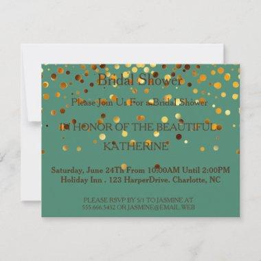 Faux Green Glittering Fab Confetti Sparkles Dots Invitations