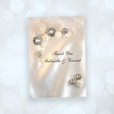 Faux Pearl and Diamond Buttons Wedding Thank You Note Invitations
