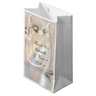 Faux Pearl and Diamond Buttons Wedding Thank You Small Gift Bag