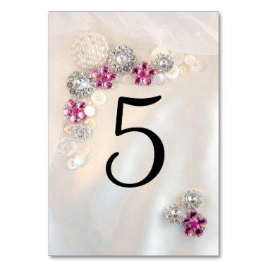 Faux Pearl and Pink Diamond Buttons Table Numbers