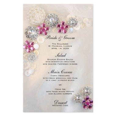 Faux Pearl and Pink Diamond Buttons Wedding Menu