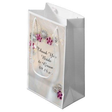 Faux Pearl Pink Diamond Buttons Wedding Thank You Small Gift Bag