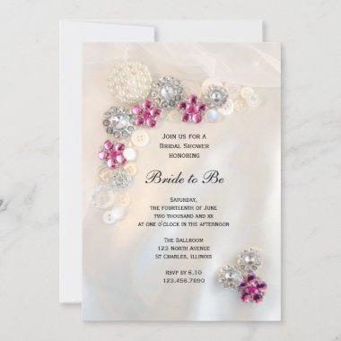 Faux Pink Diamond and Pearl Buttons Bridal Shower Invitations