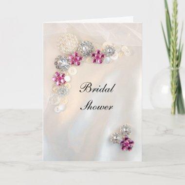 Faux Pink Diamond and Pearls Buttons Bridal Shower Invitations