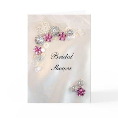 Faux Pink Diamond and Pearls Buttons Bridal Shower Invitations