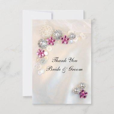 Faux Pink Diamond Pearl Buttons Wedding Thank You