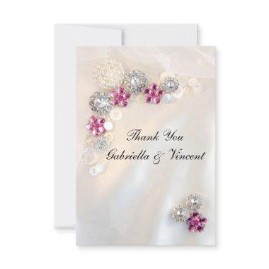Faux Pink Diamond Pearl Buttons Wedding Thank You