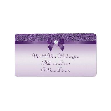 Faux Purple Sequins Bow Ribbon Diamond Label