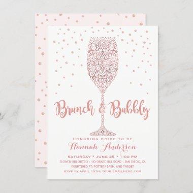 Faux Rose Gold Brunch & Bubbly Bridal Shower Invitations