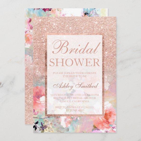Faux rose gold floral watercolor Bridal shower Invitations