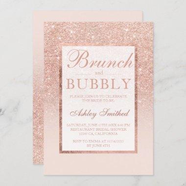 Faux rose gold glitter brunch bubbly bridal shower Invitations