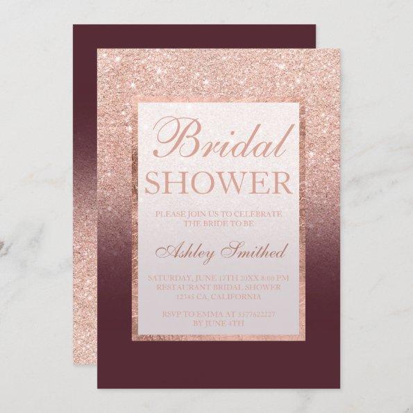 Faux rose gold glitter burgundy chic Bridal shower Invitations