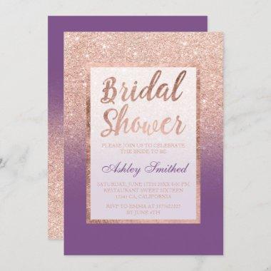 Faux rose gold glitter chic purple bridal shower Invitations
