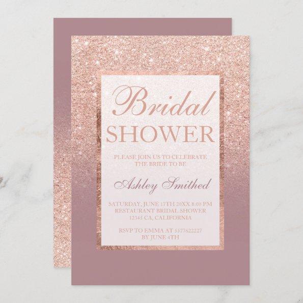 Faux rose gold glitter dusty chic Bridal shower Invitations