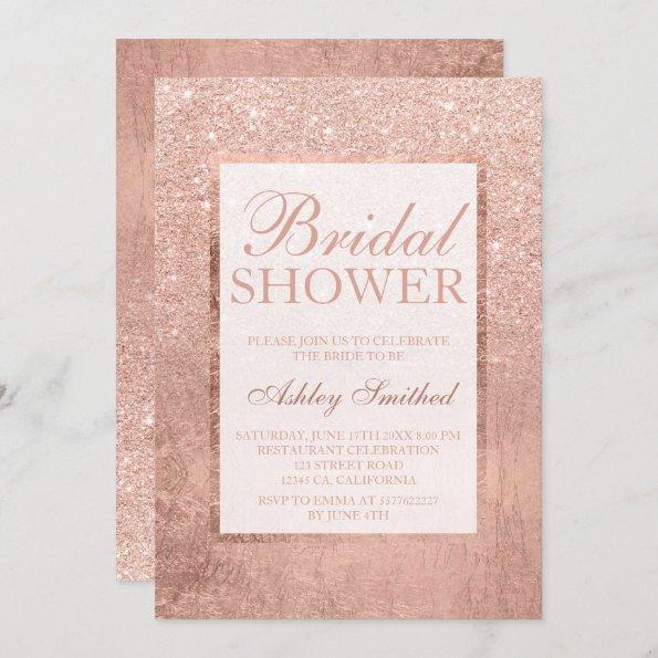 Faux rose gold glitter leaf elegant bridal shower Invitations