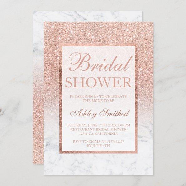 Faux rose gold glitter marble chic Bridal shower Invitations