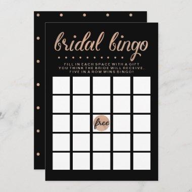 Faux Rose Gold on Black Glam Bridal Shower Bingo Invitations