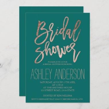 Faux rose gold typography green bridal shower Invitations