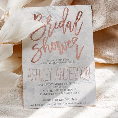 Faux rose gold typography marble bridal shower Invitations