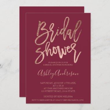 Faux rose gold typography red bridal shower Invitations