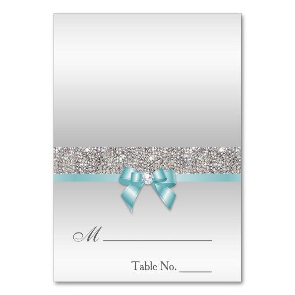Faux Sequins Light Teal Blue Bow Place Invitations