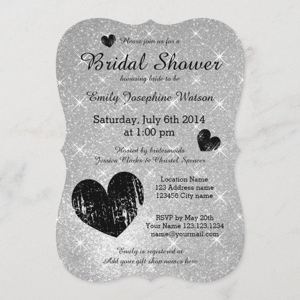 Faux silver black glitter bridal shower Invitations