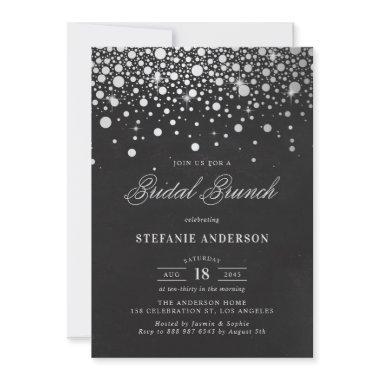 Faux Silver Foil Confetti Chalkboard Bridal Brunch Invitations